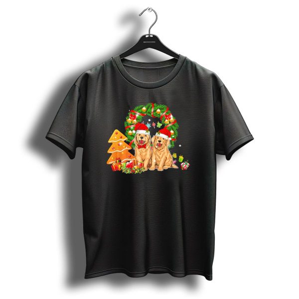 Christmas Golden Retriever Santa Wreath Cookie Presents T Shirt 1 t shirt 1