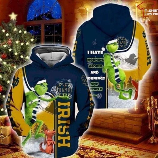 Christmas Grinch I Hate Morning People Notre Dame Fighting Irish AOP Hoodie 1