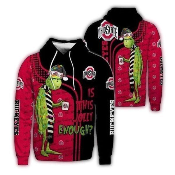 Christmas Grinch Ohio State Buckeyes Is This Jolly Enough AOP Hoodie 1