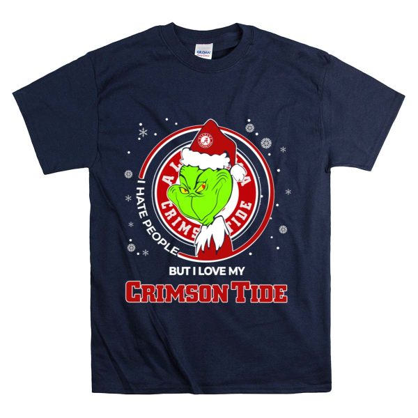 Christmas Grinch Santa I Hate People But I Love My Alabama Crimson Tide T Shirt Style 1 Navy