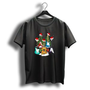 Christmas Guitar Tree Santas Hat Festive Guitars Holiday T Shirt