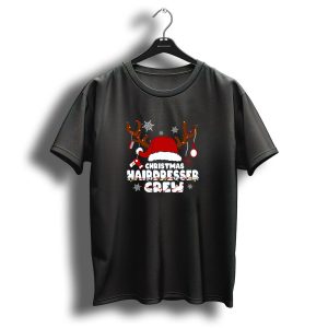 Christmas Hairdresser Crew Reindeer Antlers Santa Hat Scissors Snowflakes T Shirt