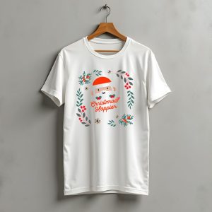Christmas Happier Santa Claus With Holly And Festive Floral Elements T-Shirt
