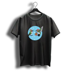 Christmas Hummingbird Merry With Santa Hat And Gift T Shirt