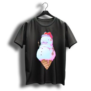 Christmas Ice Cream Cone Snowman With Santa Hat And Moustache T Shirt