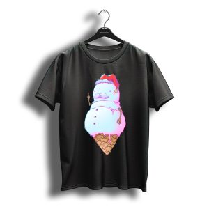 Christmas Ice Cream Cone Snowman With Santa Hat And Moustache T-Shirt