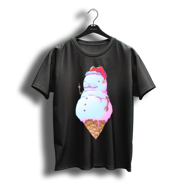 Christmas Ice Cream Cone Snowman With Santa Hat And Moustache T Shirt t shirt 1