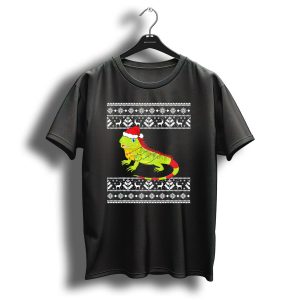 Christmas Iguana Wrapped In Lights With Santa Hat And Scandinavian T Shirt