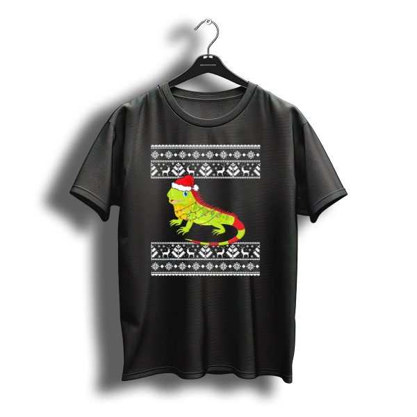 Christmas Iguana Wrapped In Lights With Santa Hat And Scandinavian T Shirt t shirt 1