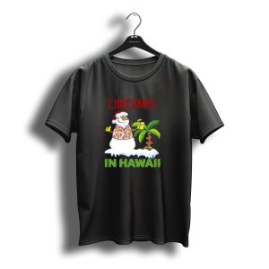 Christmas In Hawaii Mele Kalikimaka Santa Snowman With Palm Tree T-Shirt