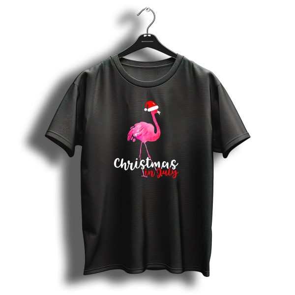 Christmas In July Flamingo With Santa Hat T Shirt 1 t shirt 1