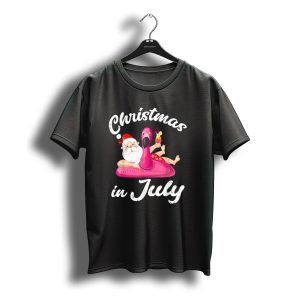 Christmas In July Hawaiian Summer Santa Inflatable Flamingo T-Shirt