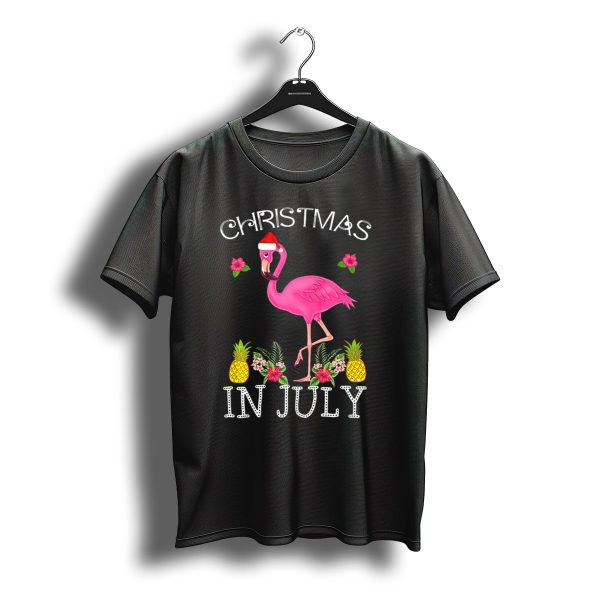 Christmas In July Pink Flamingo Santa Hat Pineapples Floral T Shirt t shirt 1