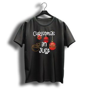 Christmas In July Red Ornaments And Tropical Drink T-Shirt