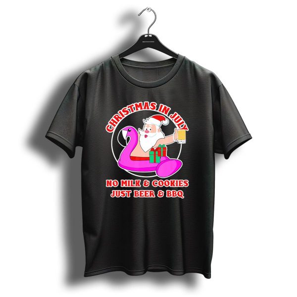 Christmas In July Santa Flamingo No Milk Cookies Just Beer Bbq T Shirt 1 t shirt 1
