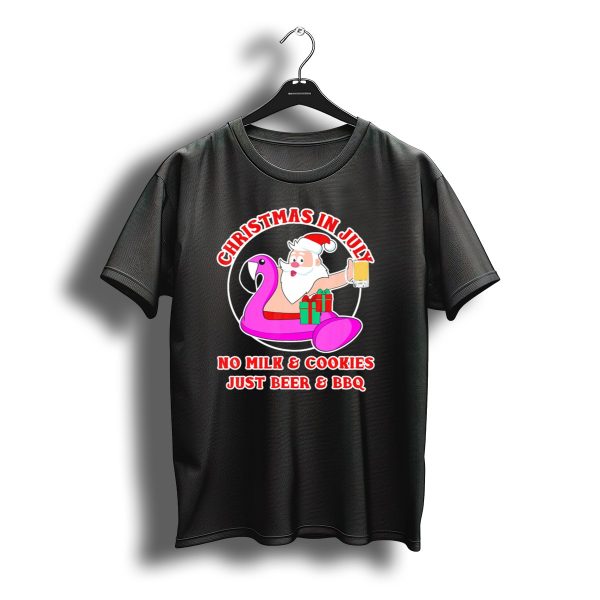Christmas In July Santa Flamingo No Milk Cookies Just Beer Bbq T Shirt t shirt 1