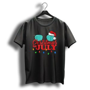 Christmas In July Santa Hat Sunglasses Summer Lights T Shirt