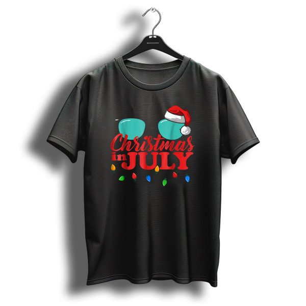 Christmas In July Santa Hat Sunglasses Summer Lights T Shirt 1 t shirt 1