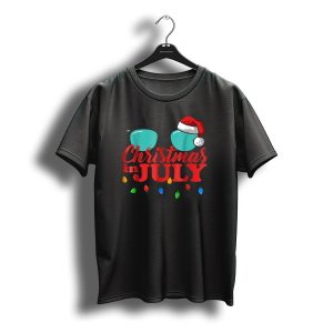 Christmas In July Santa Hat Sunglasses Summer Lights T-Shirt