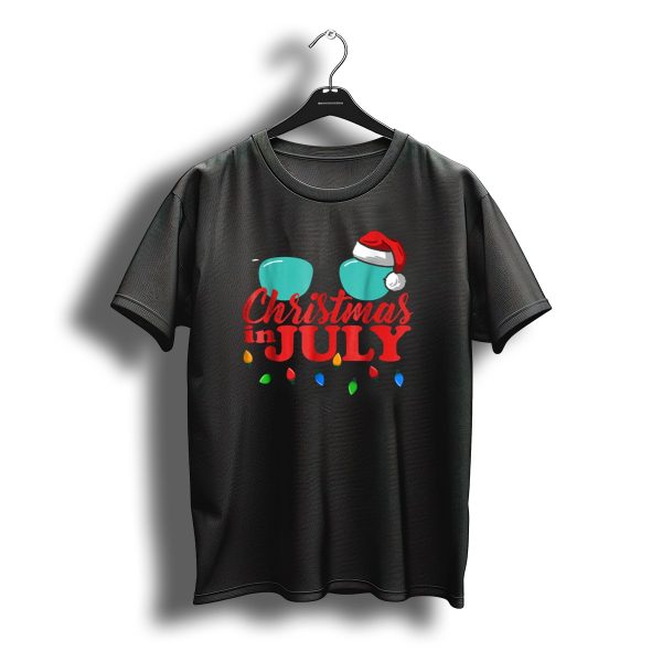 Christmas In July Santa Hat Sunglasses Summer Lights T Shirt t shirt 1