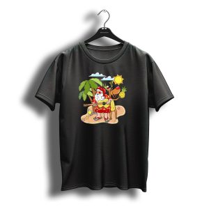 Christmas In July Santa Palm Tree Deer Guitar Pineapple Beach Scene T-Shirt