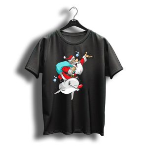 Christmas In July Santa Riding A Rudolph Nosed Dolphin T-Shirt