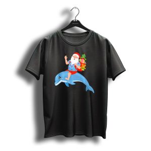 Christmas In July Santa Riding Dolphin With Gifts In Hawaii T-Shirt