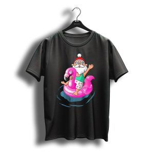 Christmas In July Santa Riding Flamingo Float In Hawaiian Shorts T-Shirt