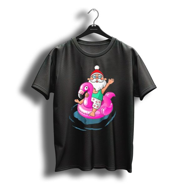 Christmas In July Santa Riding Flamingo Float In Hawaiian Shorts T Shirt t shirt 1