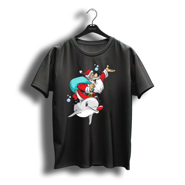 Christmas In July Santa Riding Rudolph Dolphin Red T Shirt t shirt 1