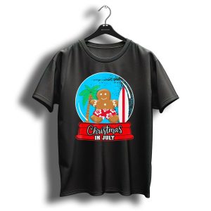 Christmas In July Surfing Gingerbread Snow Globe T-Shirt