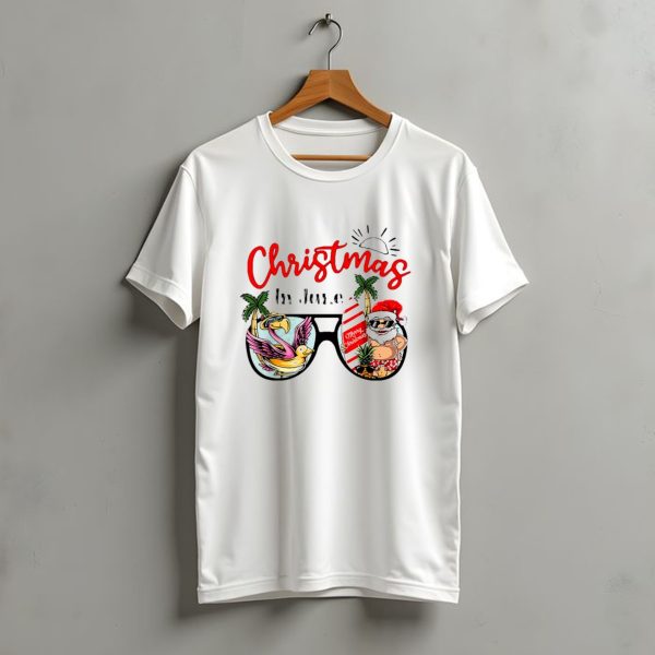 Christmas In June Sunglasses Santa Flamingo Merry Christmas Summer Vacation T Shirt t shirt 1 1