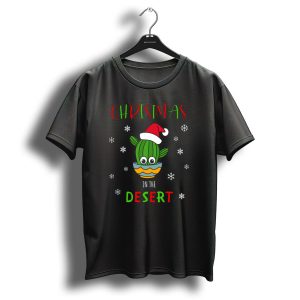 Christmas In The Desert Festive Cactus Santa Hat Snowflakes T Shirt