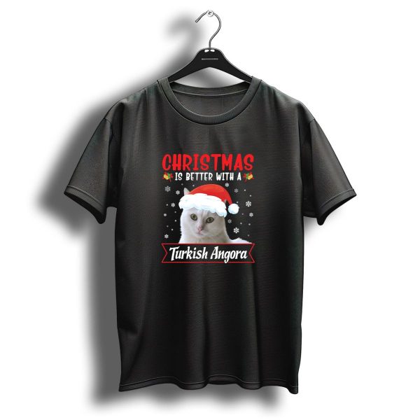Christmas Is Better With A Turkish Angora Cat Santa Hat Snowflakes T Shirt 1 t shirt 1