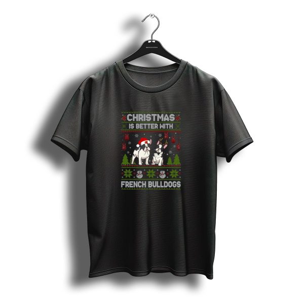 Christmas Is Better With French Bulldogs Santa Hat Snowflakes Festive Trees T Shirt t shirt 1