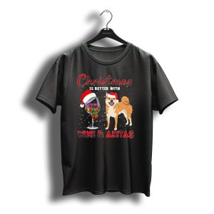 Christmas Is Better With Wine And Akitas Santa Hat Snowflakes T-Shirt
