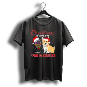 Christmas Is Better With Wine And Corgies Santa Hat Glass T Shirt