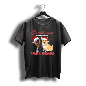 Christmas Is Better With Wine And Corgies Santa Hat Glass T-Shirt