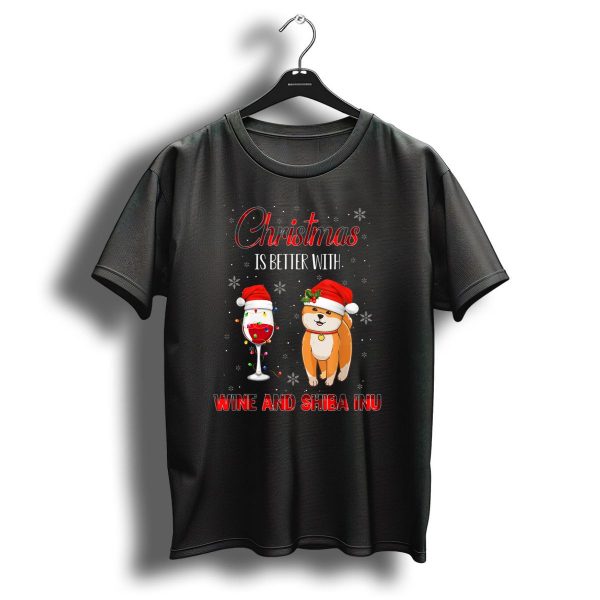 Christmas Is Better With Wine And Shiba Inu T Shirt 1 t shirt 1