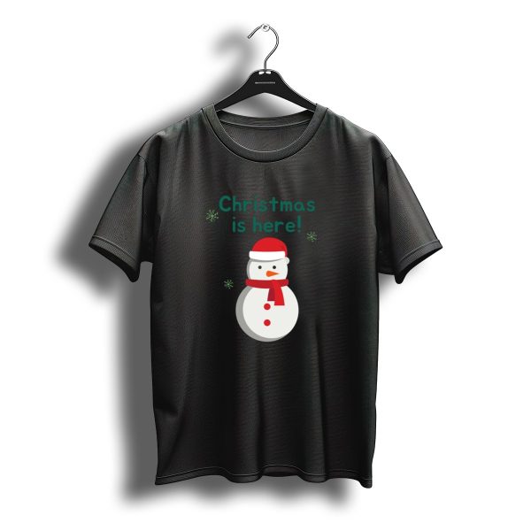 Christmas Is Here Snowman Santa Hat Scarf Snowflakes T Shirt t shirt 1