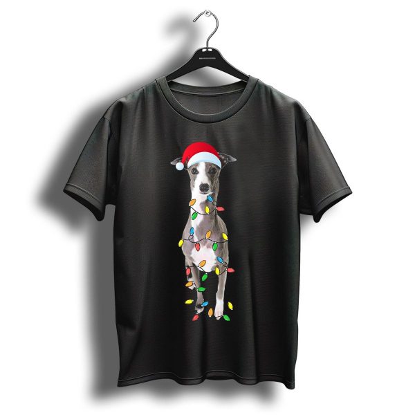 Christmas Italian Greyhound With Santa Hat And Holiday Lights T Shirt 1 t shirt 1