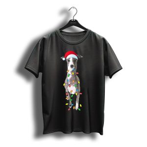 Christmas Italian Greyhound With Santa Hat And Holiday Lights T-Shirt