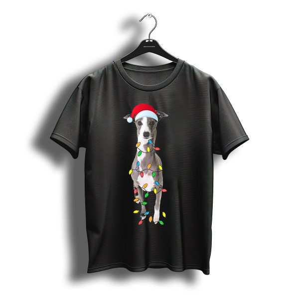 Christmas Italian Greyhound With Santa Hat And Holiday Lights T Shirt t shirt 1