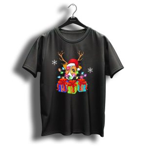 Christmas Jack Russell Reindeer With Santa Hat And Gifts T Shirt