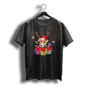 Christmas Jack Russell Reindeer With Santa Hat And Gifts T-Shirt