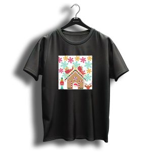 Christmas Joyful Gingerbread House With Sleigh Reindeer Nutcracker And Snowflakes T-Shirt