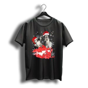 Christmas Kitten Santa Hat Present With Snowflakes T-Shirt