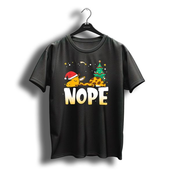 Christmas Lazy Giraffe Nope Santa Hat Tree T Shirt t shirt 1