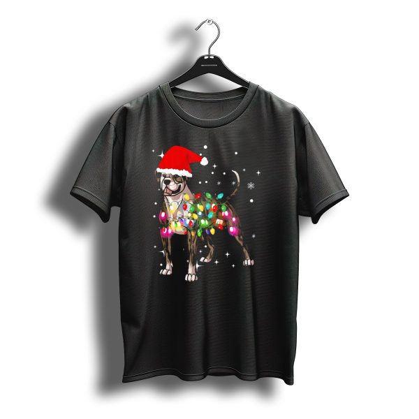 Christmas Lights American Bulldog Santa Hat Snowflakes T Shirt t shirt 1