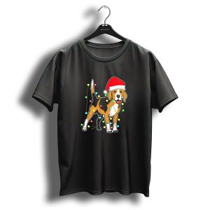 Christmas Lights Beagle Santa Hat T Shirt